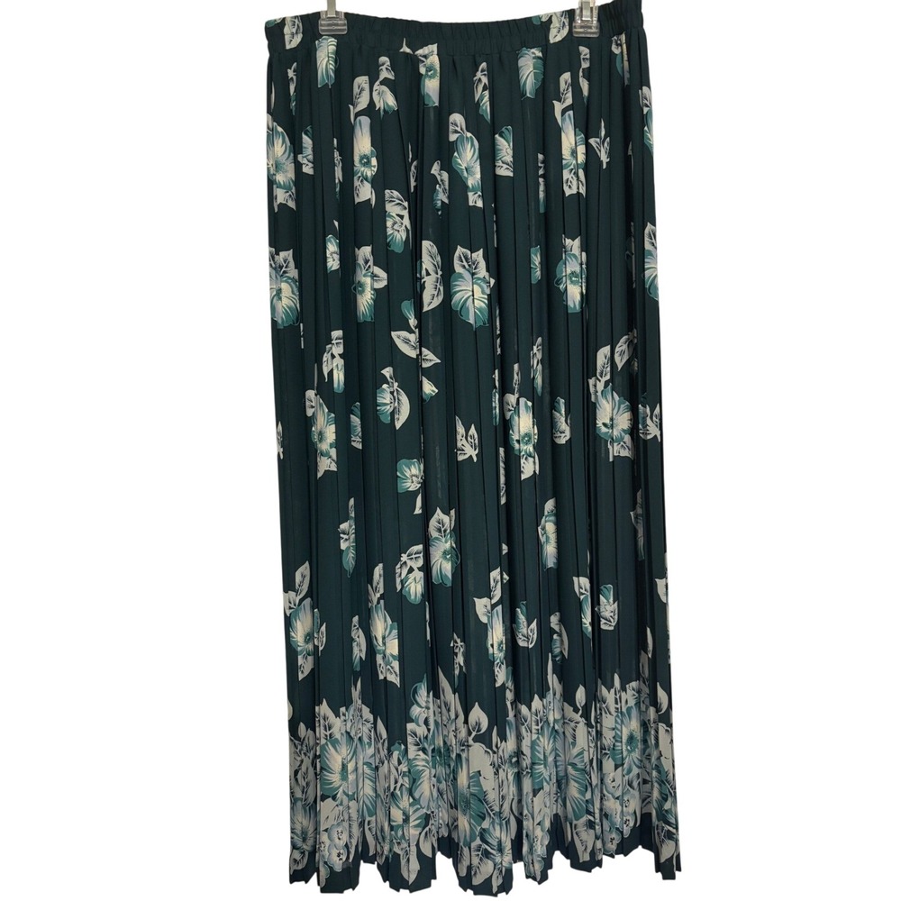 Apart Floral Pleated Skirt Elastic Waist Midi Blue Green White Size XL EUC